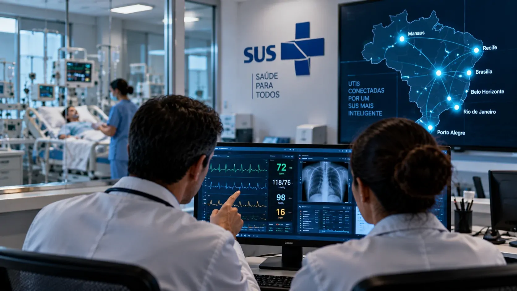 Visão editorial de uma rede nacional de UTIs conectadas por dados e inteligência artificial