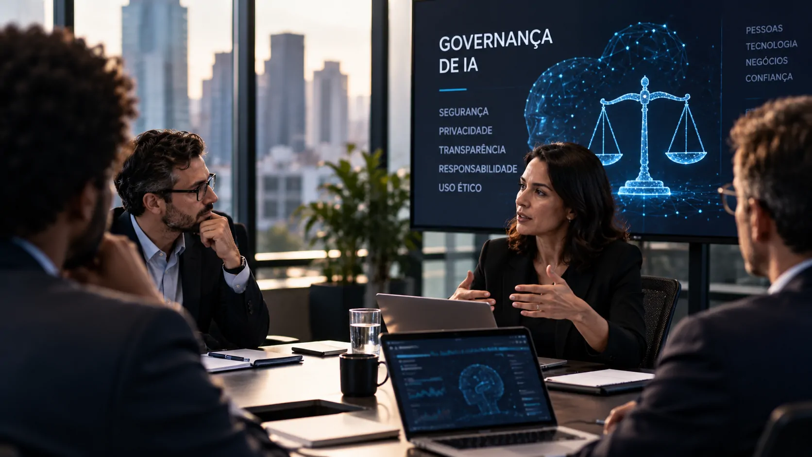 Executivos discutem governança, segurança e implantação de inteligência artificial em uma empresa