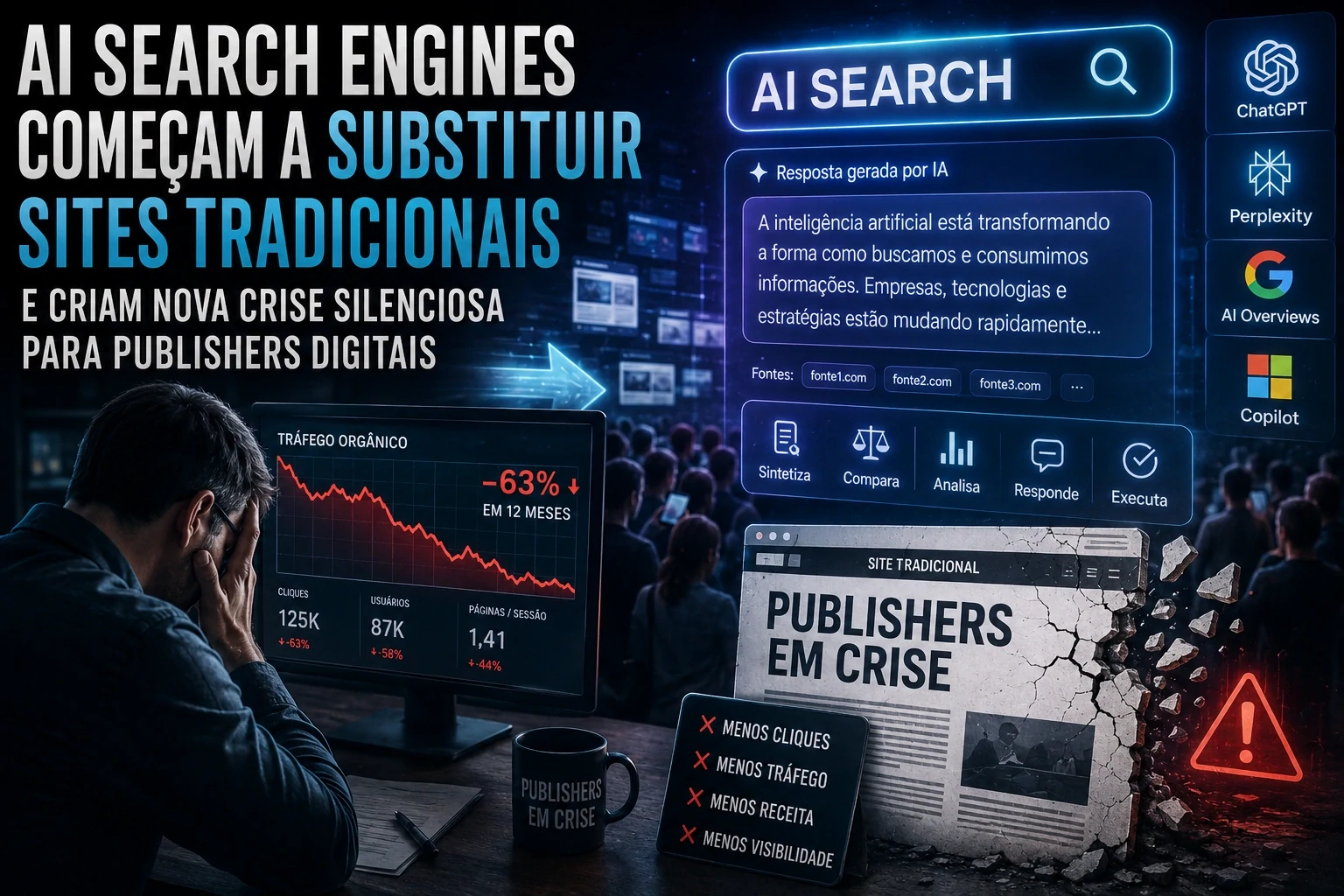 Motores de busca com IA transformando o ecossistema da web e ameaçando publishers digitais