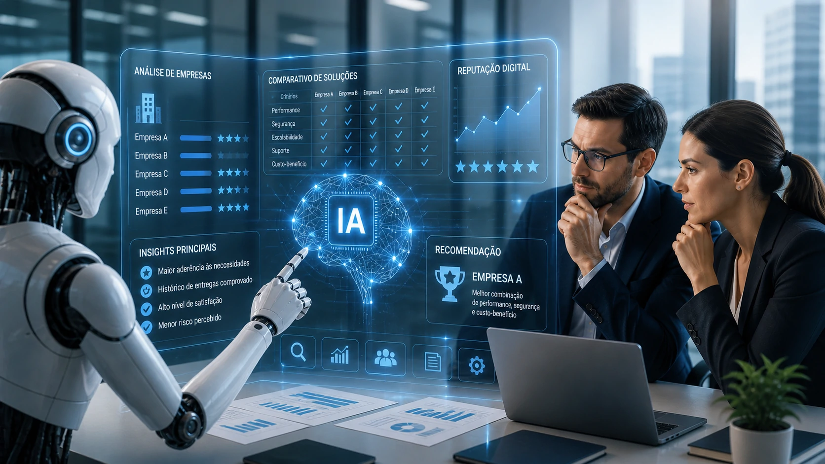 Profissional analisando resultados de marketing digital com dashboard de dados