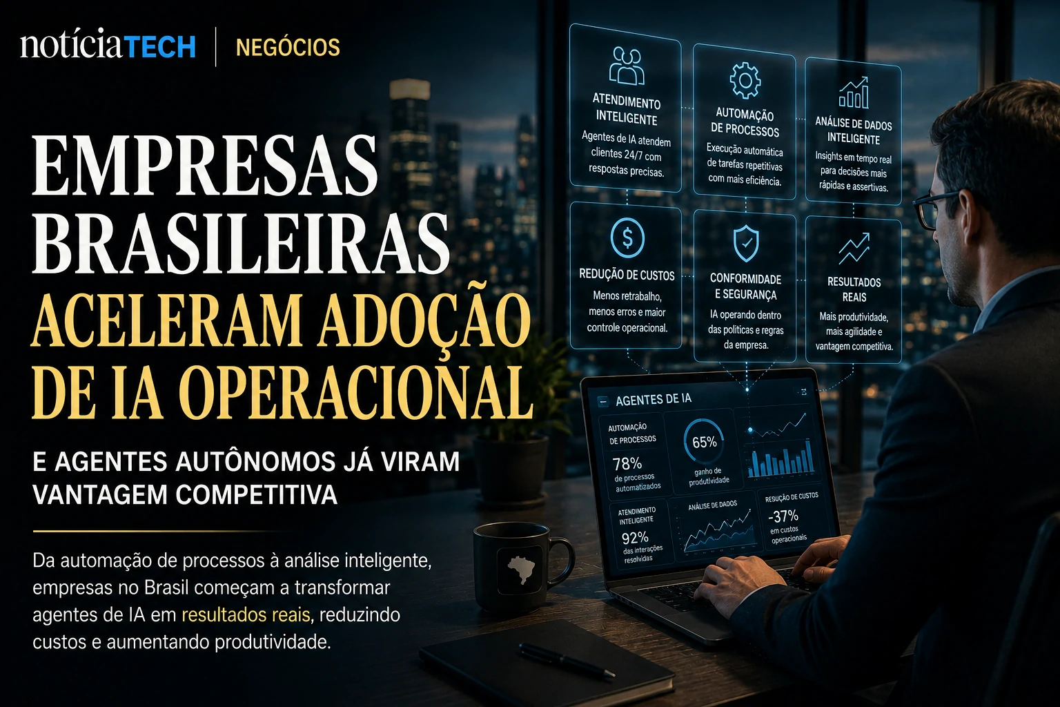 Empresas brasileiras começam a acelerar adoção de IA operacional e agentes autônomos Empresa brasileira utilizando agentes de IA para automatizar operações corporativas