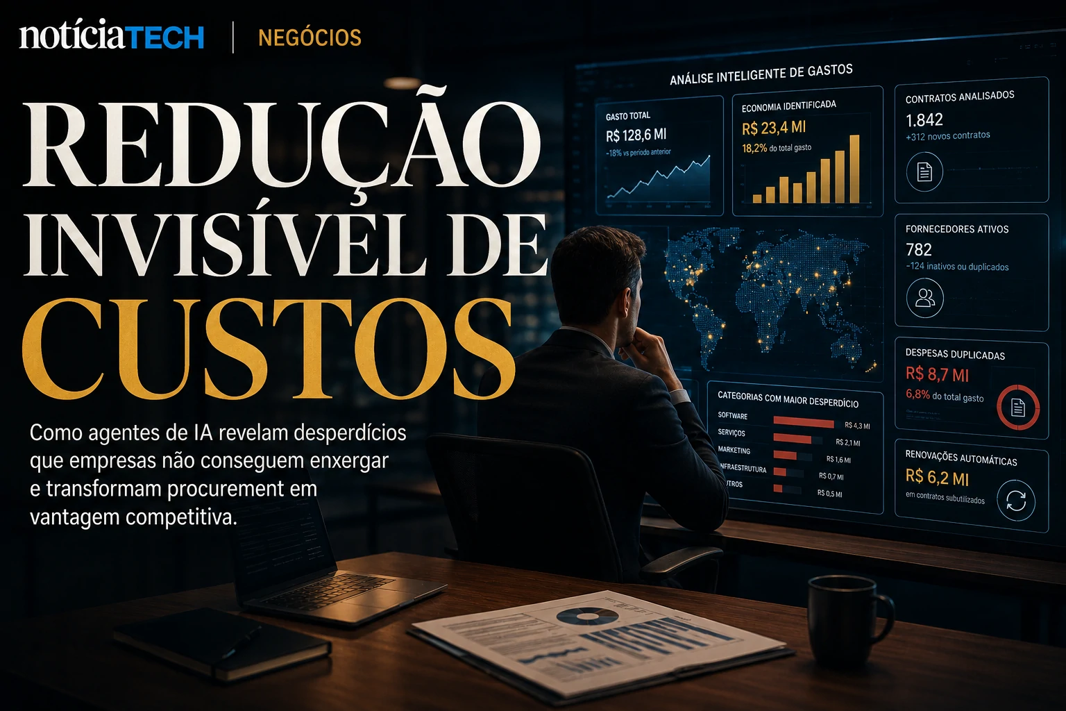 Centro corporativo utilizando inteligência artificial para controlar gastos empresariais
