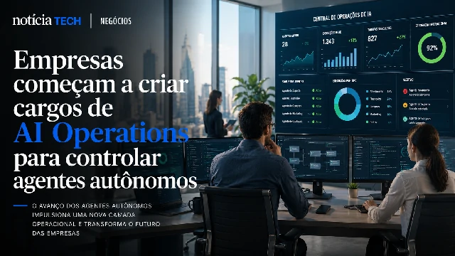 Executivos monitorando operações de agentes de inteligência artificial em ambiente corporativo