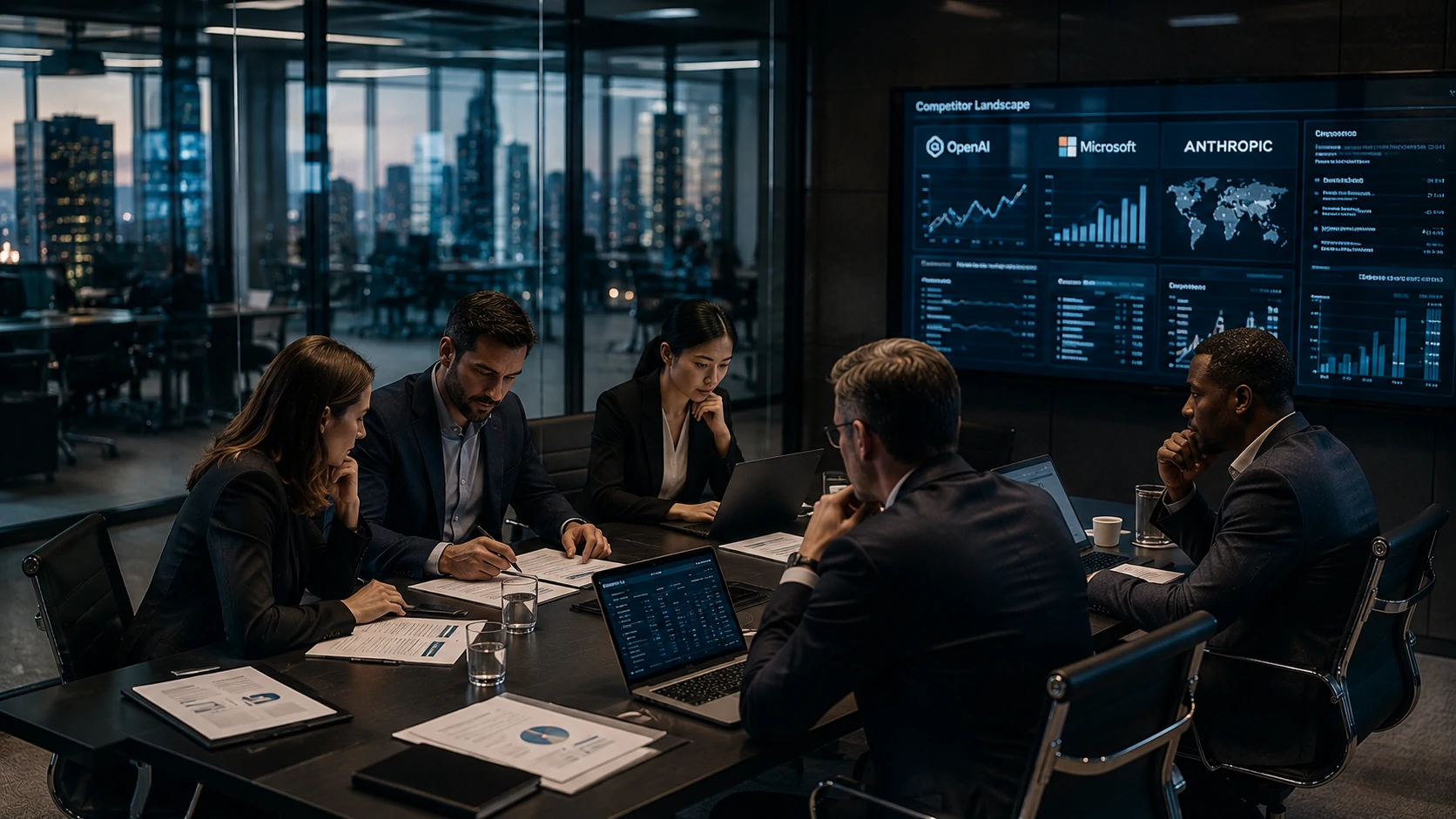 Executivos observando estratégia de IA