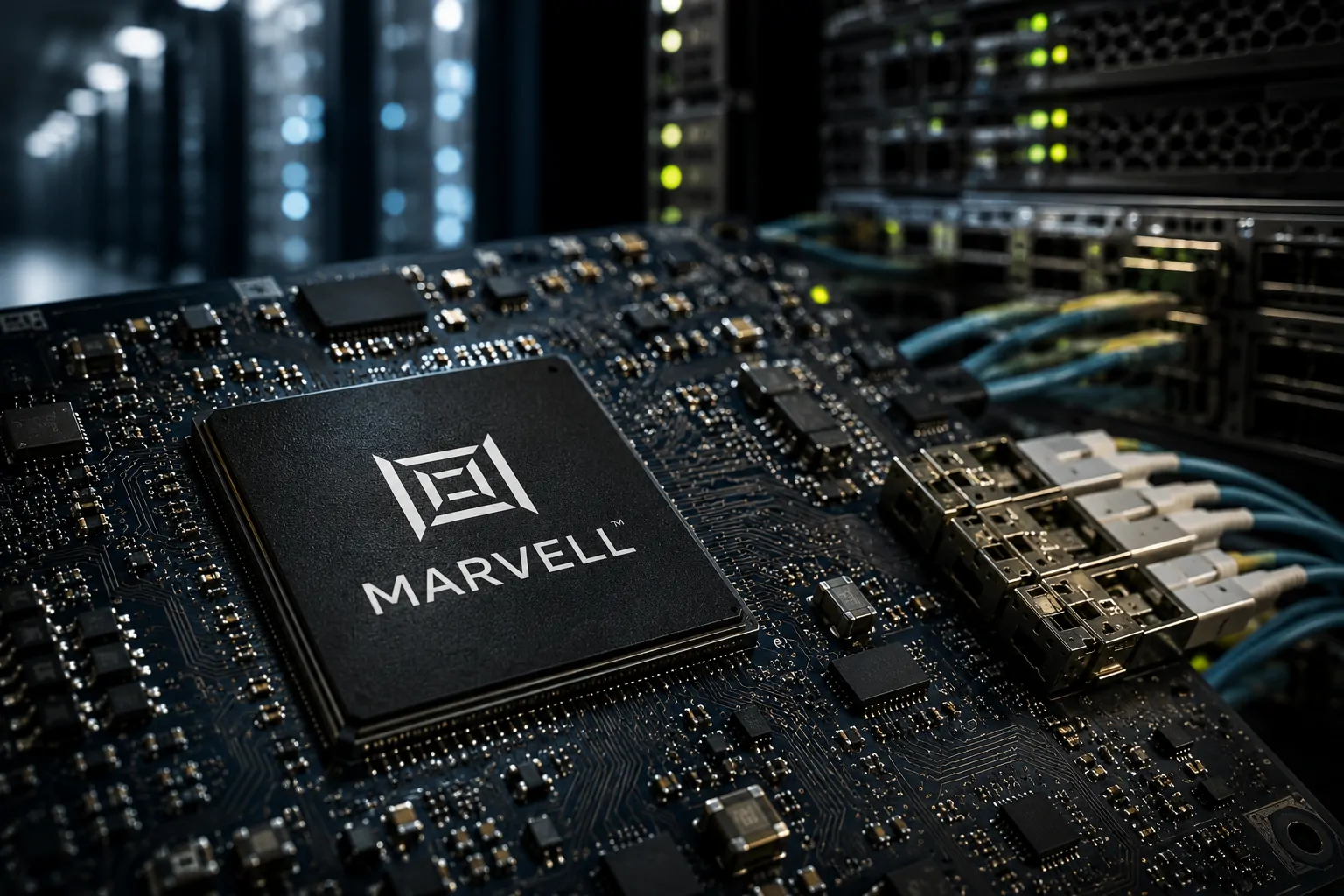 Marvell Technology highlighted alongside components of AI chip infrastructure