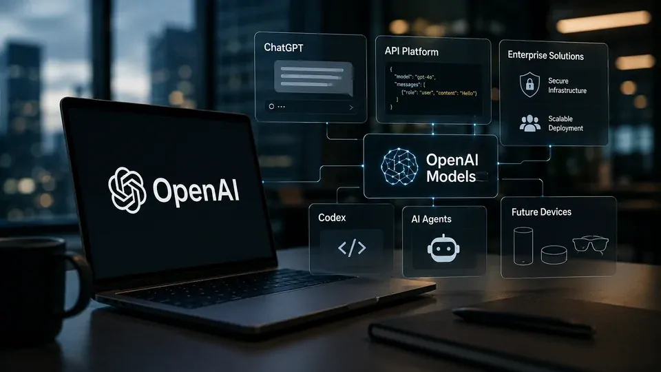 Estratégia de produtos da OpenAI representada por diferentes serviços de inteligência artificial integrados
