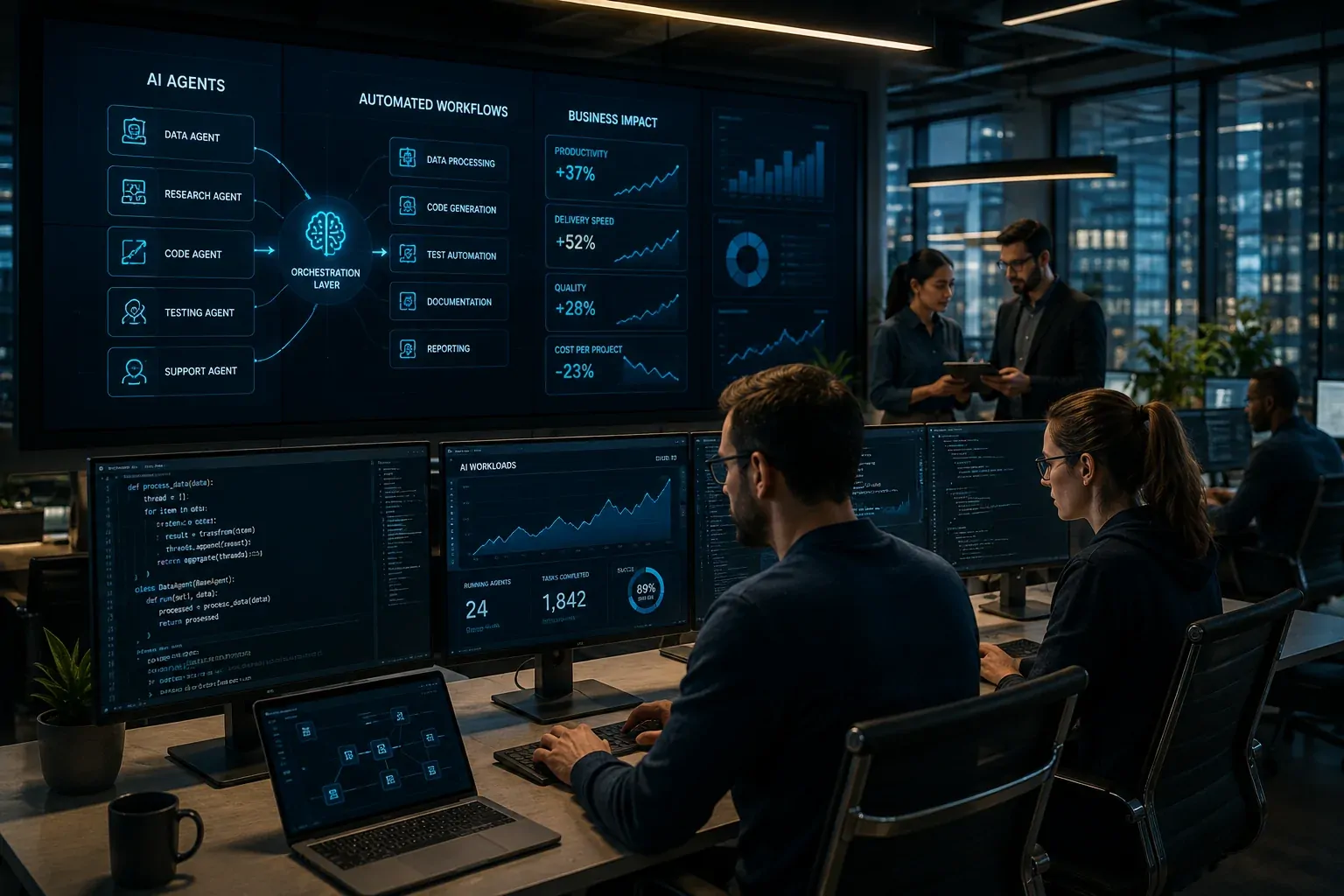 Technology teams working with AI agents and automated platforms to increase their capacity to serve customers