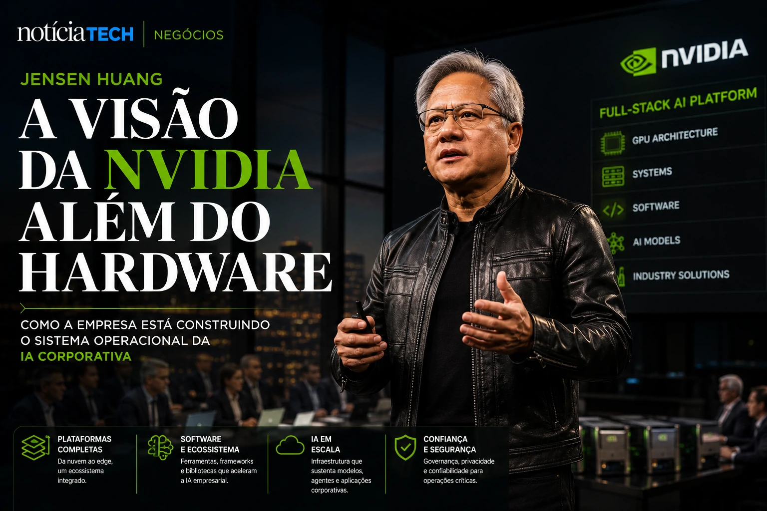 Jensen Huang em centro tecnológico corporativo