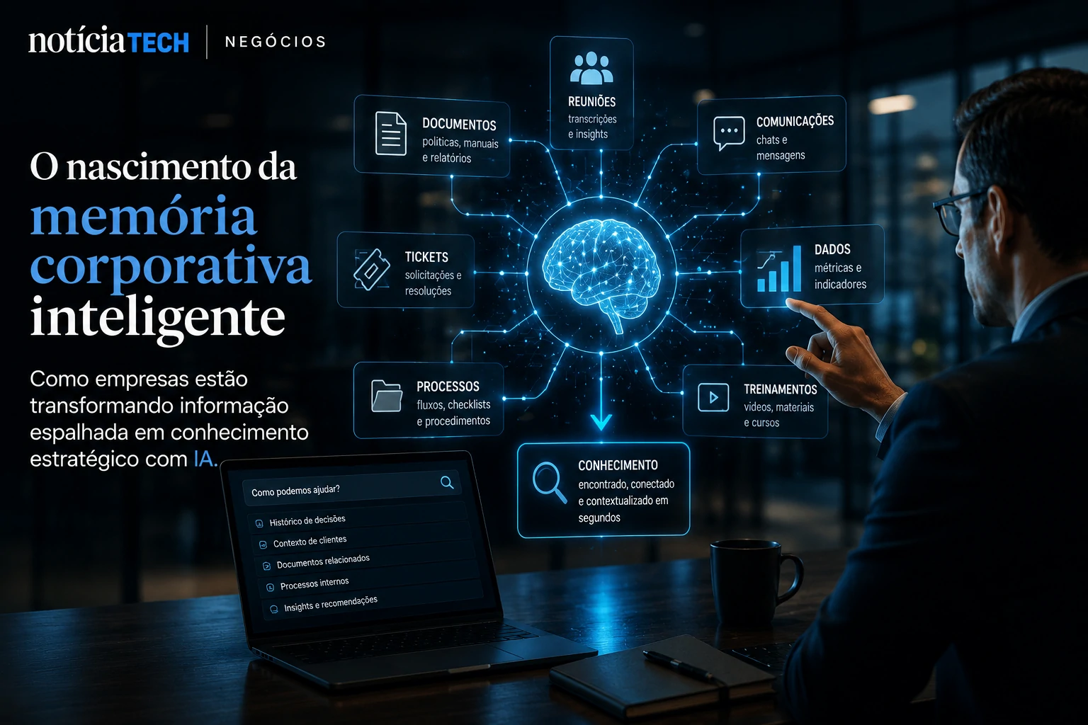 Sistema de memória corporativa conectado a fluxos empresariais