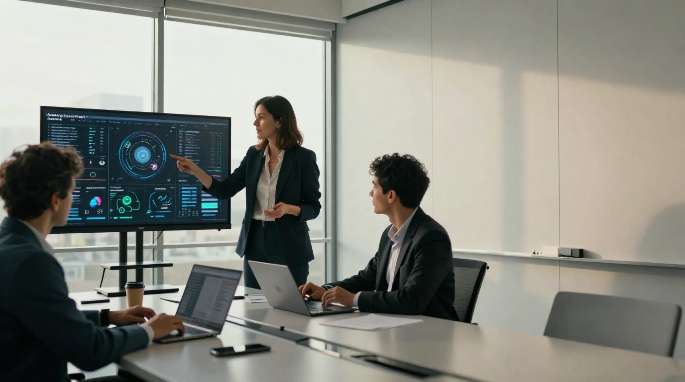 Executivos analisando estratégias de aceleração empresarial com inteligência artificial