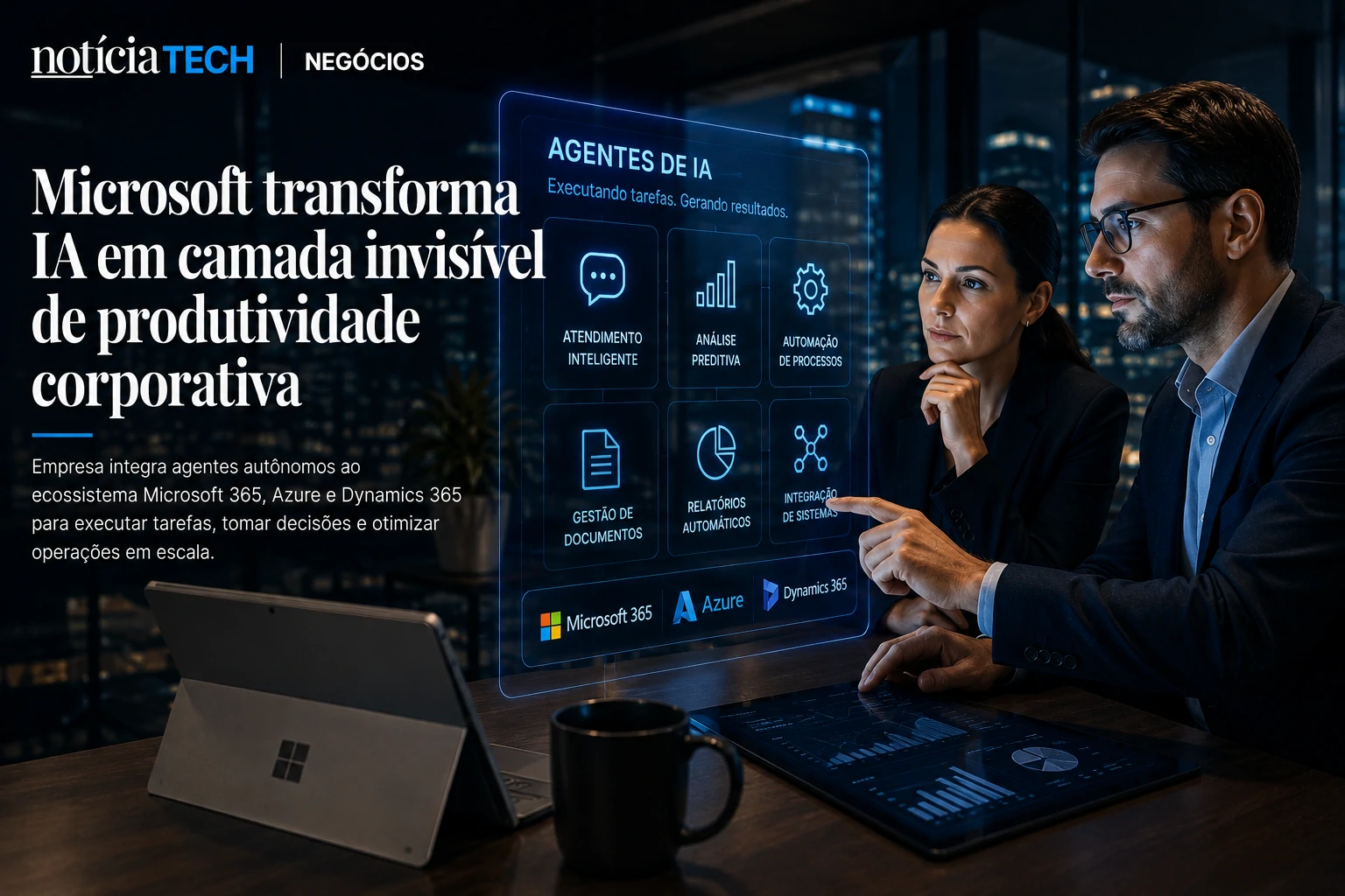Executivos analisando dashboards com IA generativa corporativa