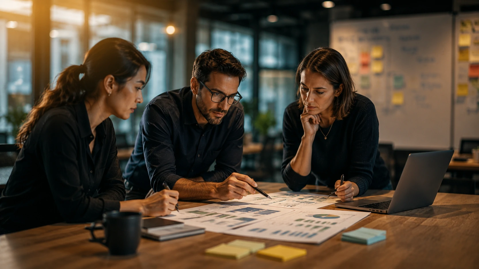 Executivos discutindo transformação empresarial baseada em IA